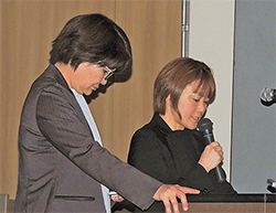 「「研修後には手順順守率が大幅に向上」と稲嶺看護師（右）